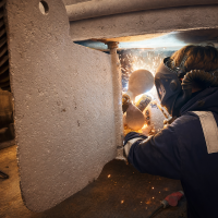 Welder working on vessel propeller | Aqueduct Marina Church Minshull